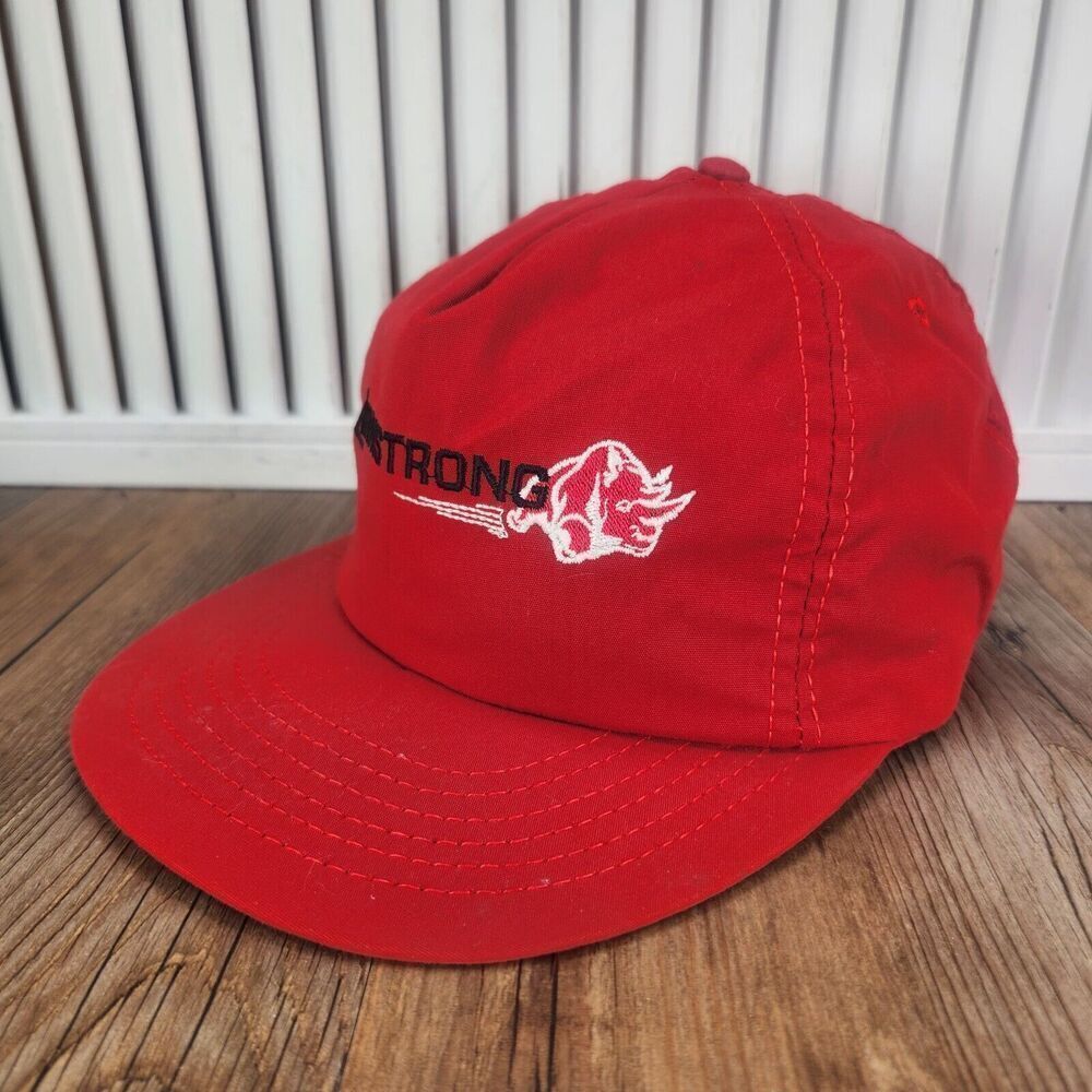 VTG Armstrong Tires Rhino Logo Snapback Hat Cap Red Mechanic Cars Advertising